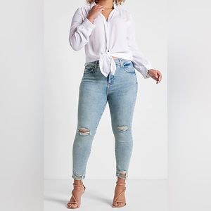 Express Women's Mid-Rise Ripped Cropped Skinny Jeans